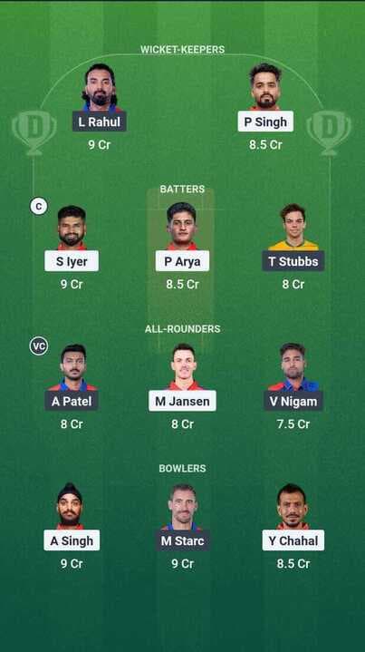 IPL 2025 - PBKS vs DC: Dream11 team